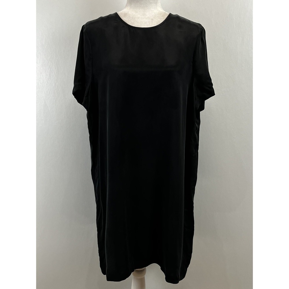 J. Crew Sheath Cupro Blend Dress Large GUC Short Sleeve Black Comfort Easy Wear